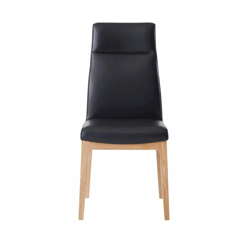 Sedia (Set-2), pelle nera e finitura noce