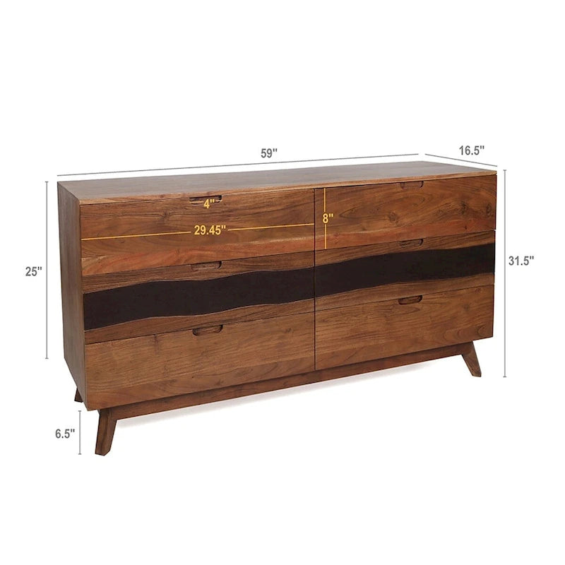 Cassettiera a sei cassetti 59x16,5x31, comodini in legno