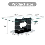 A rectangular modern and fashionable coffee table with tempered glass tabletop and white MDF legs