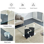 A rectangular modern and fashionable coffee table with tempered glass tabletop and white MDF legs