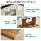 A rectangular modern and fashionable coffee table with tempered glass tabletop and white MDF legs