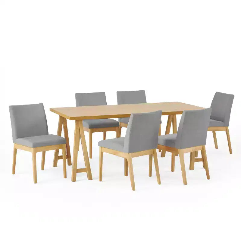 GDFStudio Hampton 7 Pieces Mid Century Modern Upholstered Rubber Wood Dining Set