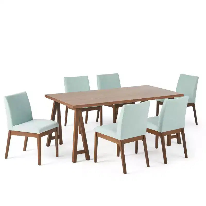GDFStudio Hampton 7 Pieces Mid Century Modern Upholstered Rubber Wood Dining Set