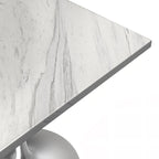 LeisureMod Verve Square Dining Table with White Marbleized Resin Top and Modern Brushed Steel Base for Kitchen