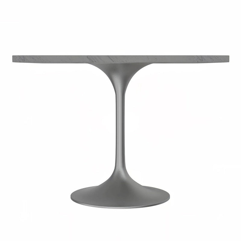 LeisureMod Verve Square Dining Table with White Marbleized Resin Top and Modern Brushed Steel Base for Kitchen