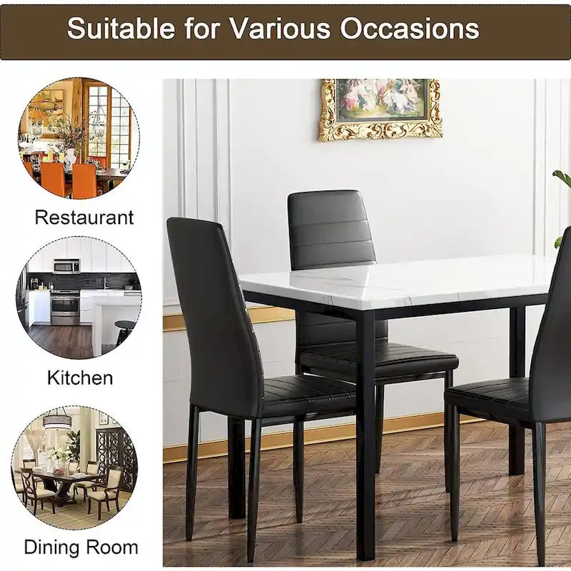 Mieres Set da pranzo moderno 5 pezzi con tavolo con ripiano in finto marmo e 4 sedie da pranzo rivestite in similpelle