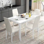 Mieres Set da pranzo moderno 5 pezzi con tavolo con ripiano in finto marmo e 4 sedie da pranzo rivestite in similpelle