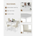 Mieres Set da pranzo moderno 5 pezzi con tavolo con ripiano in finto marmo e 4 sedie da pranzo rivestite in similpelle