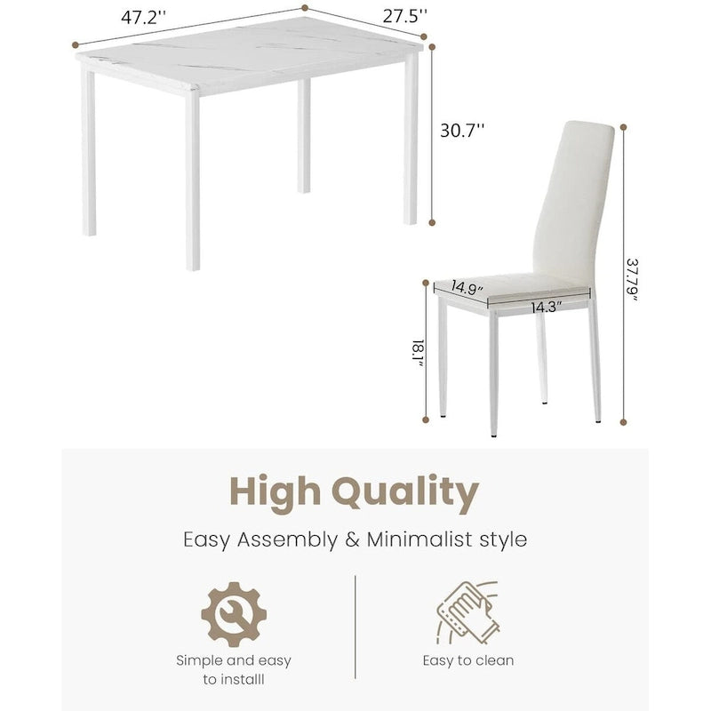 Mieres Set da pranzo moderno 5 pezzi con tavolo con ripiano in finto marmo e 4 sedie da pranzo rivestite in similpelle