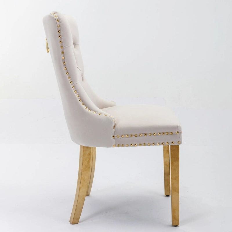 Sedia da pranzo in velluto imbottita capitonné contemporanea in legno massello di alta gamma con gambe placcate in acciaio inossidabile dorato, set da 2