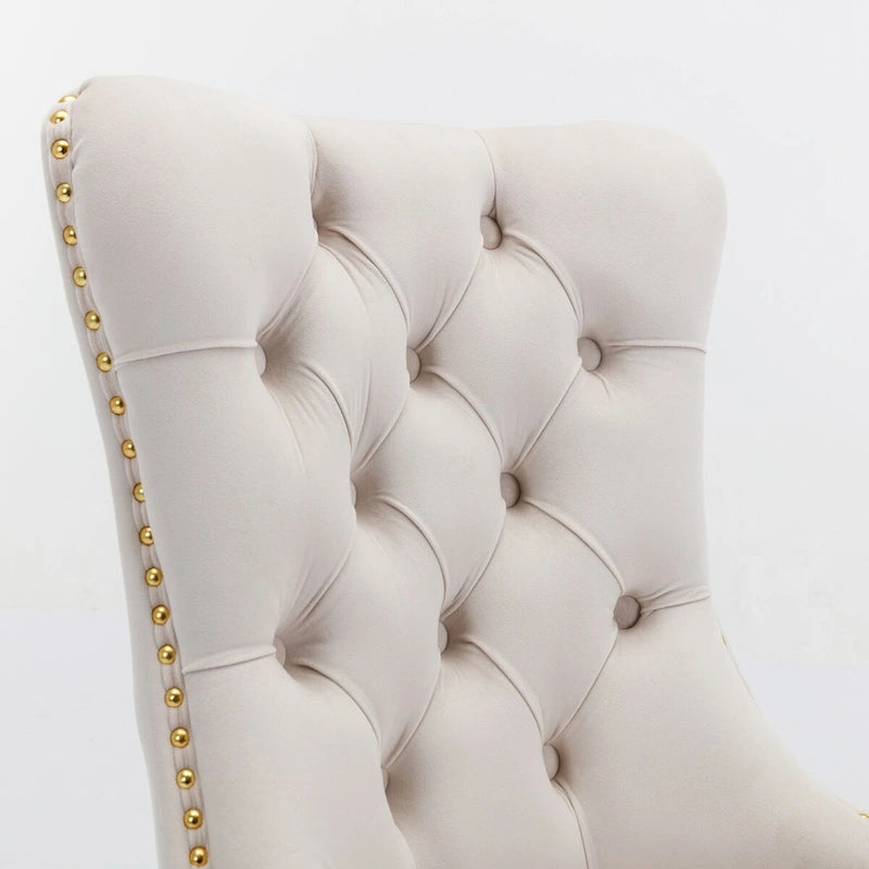 High-end Tufted Solid Wood Contemporary Velvet Upholstered Dining Chair with Golden Stainless Steel Plating Legs,Set of 2