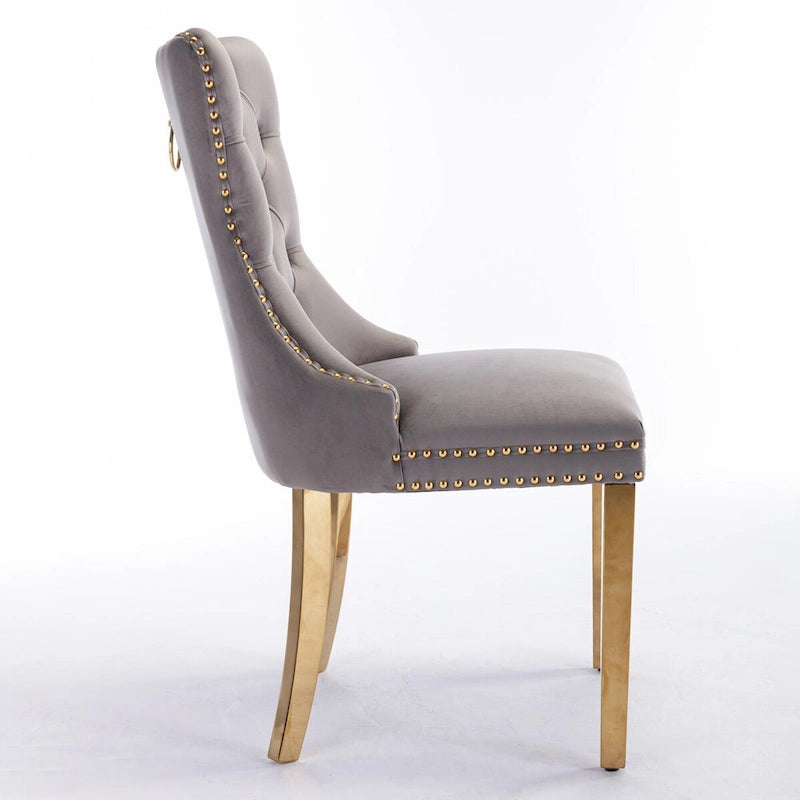 High-end Tufted Solid Wood Contemporary Velvet Upholstered Dining Chair with Golden Stainless Steel Plating Legs,Set of 2