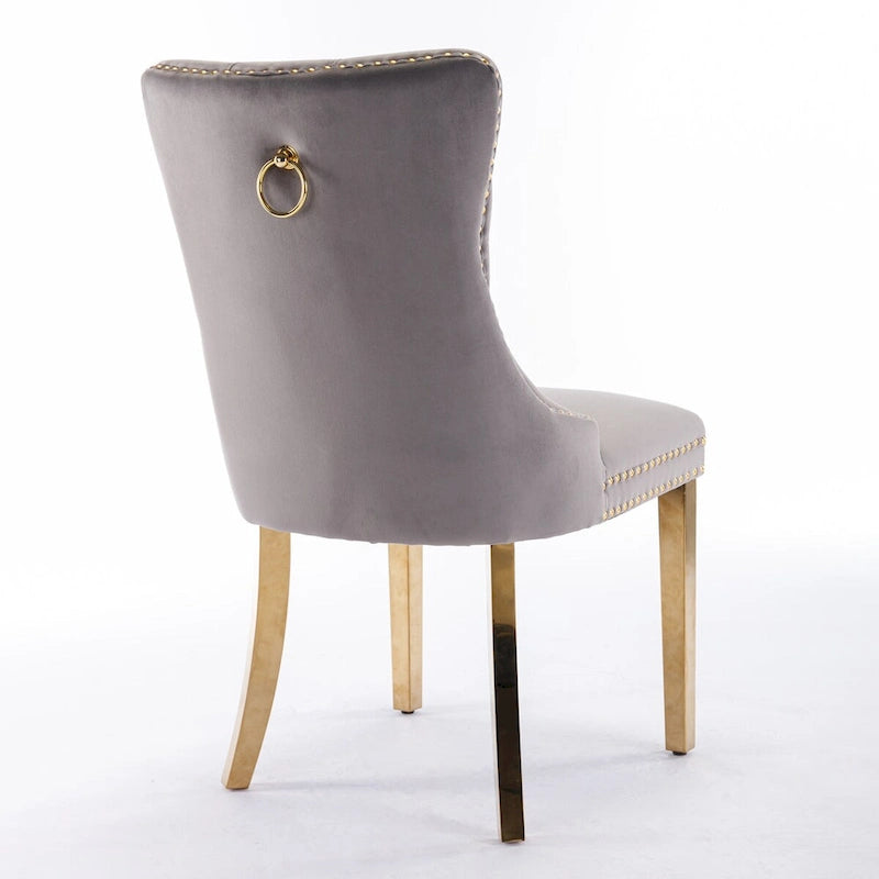 High-end Tufted Solid Wood Contemporary Velvet Upholstered Dining Chair with Golden Stainless Steel Plating Legs,Set of 2