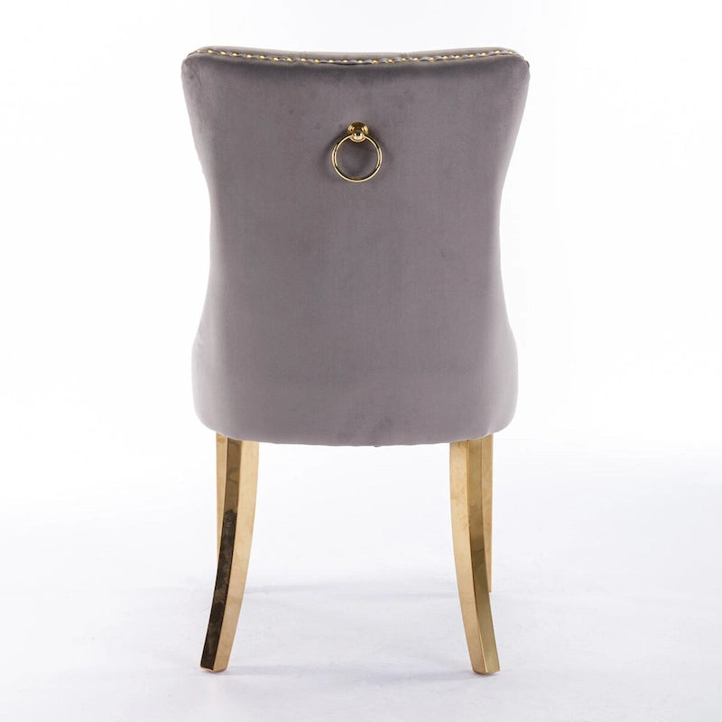 High-end Tufted Solid Wood Contemporary Velvet Upholstered Dining Chair with Golden Stainless Steel Plating Legs,Set of 2