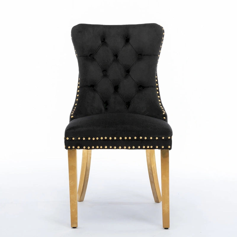 High-end Tufted Solid Wood Contemporary Velvet Upholstered Dining Chair with Golden Stainless Steel Plating Legs,Set of 2