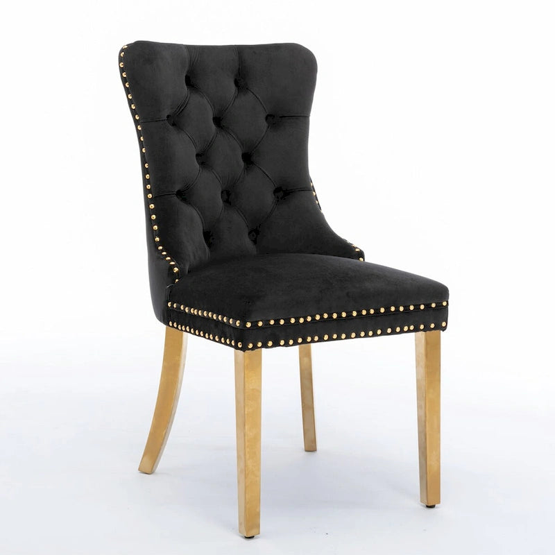 High-end Tufted Solid Wood Contemporary Velvet Upholstered Dining Chair with Golden Stainless Steel Plating Legs,Set of 2