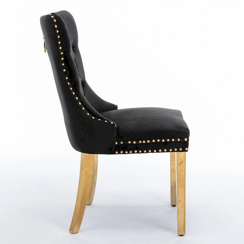 High-end Tufted Solid Wood Contemporary Velvet Upholstered Dining Chair with Golden Stainless Steel Plating Legs,Set of 2