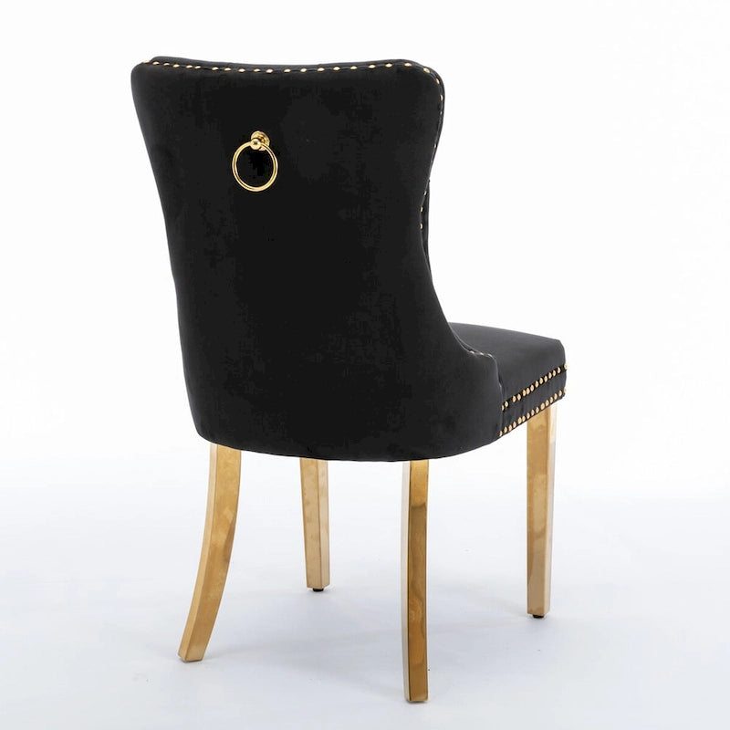 High-end Tufted Solid Wood Contemporary Velvet Upholstered Dining Chair with Golden Stainless Steel Plating Legs,Set of 2