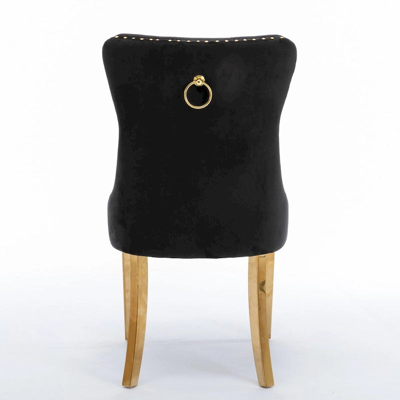 High-end Tufted Solid Wood Contemporary Velvet Upholstered Dining Chair with Golden Stainless Steel Plating Legs,Set of 2