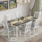 Nestfair Retro Style 7-Piece Dining Table Set with Extendable Table and 6 Upholstered Chairs