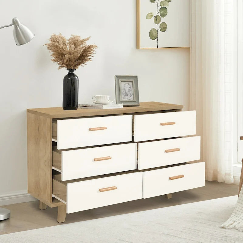 Cassettiera Laterale in Legno Massello di Rovere Bianco Moderno con Cassetti Contenitori