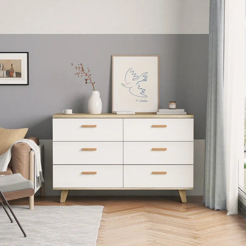 Cassettiera Laterale in Legno Massello di Rovere Bianco Moderno con Cassetti Contenitori