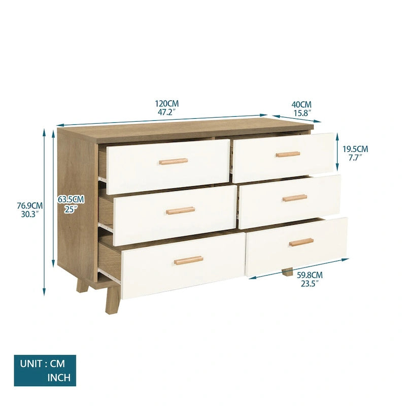 Cassettiera Laterale in Legno Massello di Rovere Bianco Moderno con Cassetti Contenitori