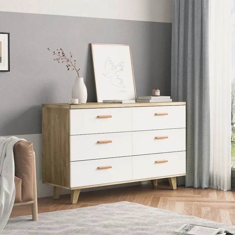 Cassettiera Laterale in Legno Massello di Rovere Bianco Moderno con Cassetti Contenitori