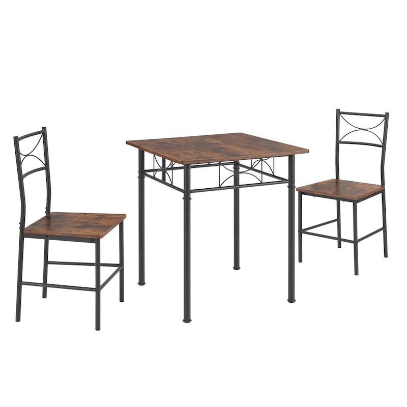 Set da pranzo piccolo quadrato marrone a 3 pezzi per angolo colazione, tavolo da bar in legno con sedie (set da 2) e struttura in acciaio
