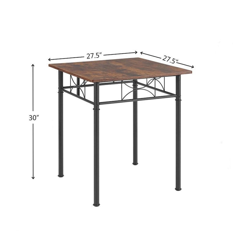 Set da pranzo piccolo quadrato marrone a 3 pezzi per angolo colazione, tavolo da bar in legno con sedie (set da 2) e struttura in acciaio