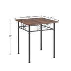 Set da pranzo piccolo quadrato marrone a 3 pezzi per angolo colazione, tavolo da bar in legno con sedie (set da 2) e struttura in acciaio