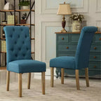 Sedia da pranzo Parsons trapuntata Roundhill Furniture Habit in legno massello, blu, set da 2