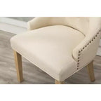 Roundhill Furniture Button Tufted Solid Wood Wingback Hostess Chairs with Nail Heads, Tan, Set of 2