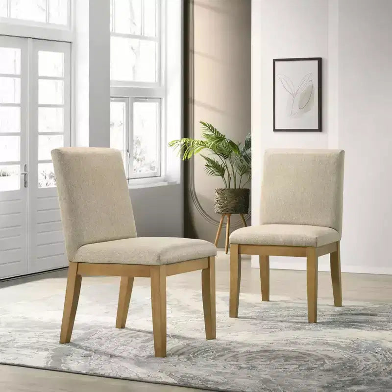 Roundhill Furniture Rocco Contemporary Solid Wood Dining Chairs, Beige, Set of 2