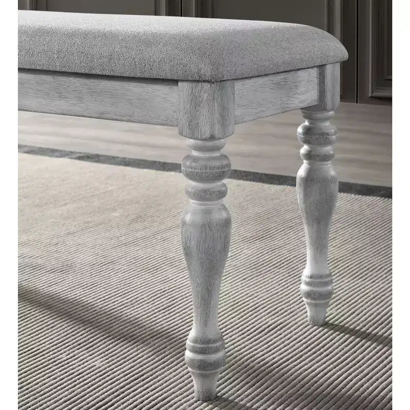 Roundhill Furniture Salines Upholstered Turned Leg Dining Bench, Rustic White