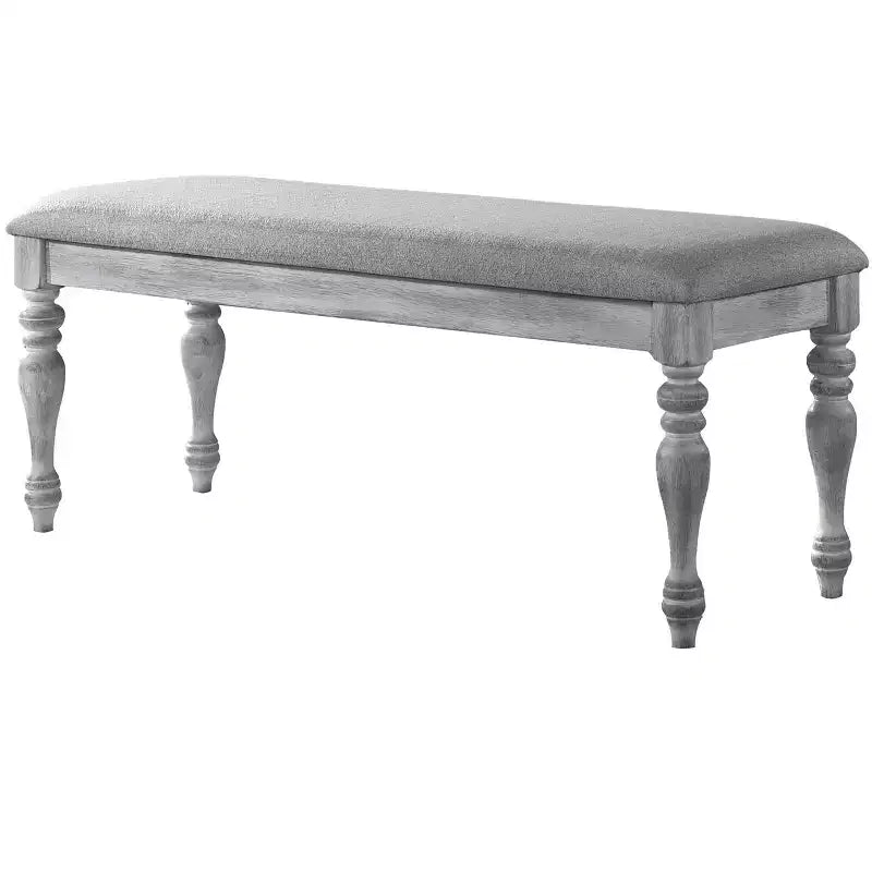 Roundhill Furniture Salines Upholstered Turned Leg Dining Bench, Rustic White