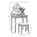 Roundhill Furniture Moniya Wood Makeup Vanity Table and Stool Set, Rose Gold
