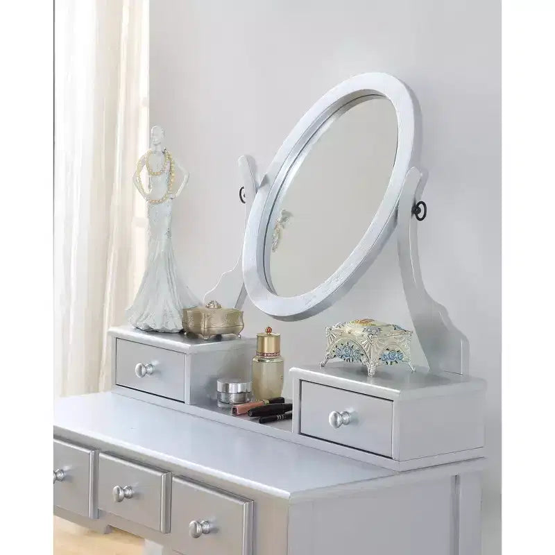 Set tavolo e sgabello da trucco in legno argento Ashley di Roundhill Furniture