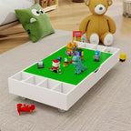 The 2 in 1 Rollaway Play Table and Toy Organizer Compatible with Lego Suitable for Storing Under Bed or Sofa-White (38 x 18.7 x 5.9)