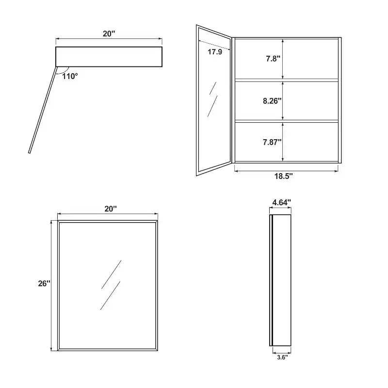 PexFix 26x20 Rectangle Recessed/Surface Mount Medicine Cabinet with Mirror