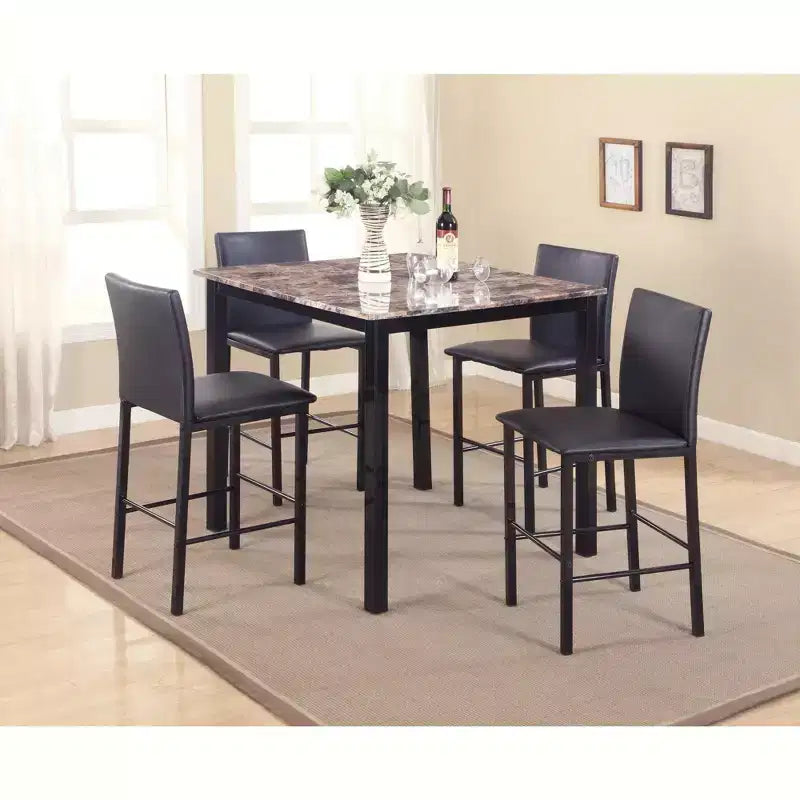 Roundhill Furniture Citico Metal Counter Height Dining Chairs with Black Metal Frame, Set of 4