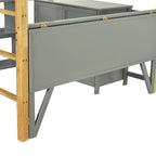 Merax Wood Loft Bed With Built-in Storage Cabinet and Shelves, Foldable desk