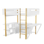 Merax Wood Loft Bed With Built-in Storage Cabinet and Shelves, Foldable desk