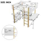 Merax Wood Loft Bed With Built-in Storage Cabinet and Shelves, Foldable desk
