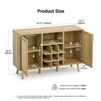Farmhouse 2-Door Kitchen Buffet in Wood & Rattan, Sideboard with Built-in Wine Rack & Glass Holder