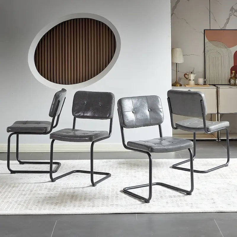 Sedia da pranzo moderna in pelle, design semplice, con struttura in metallo