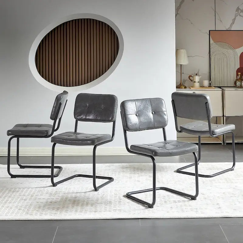 Modern Simple Leather Dining Chair with Metal Pipe