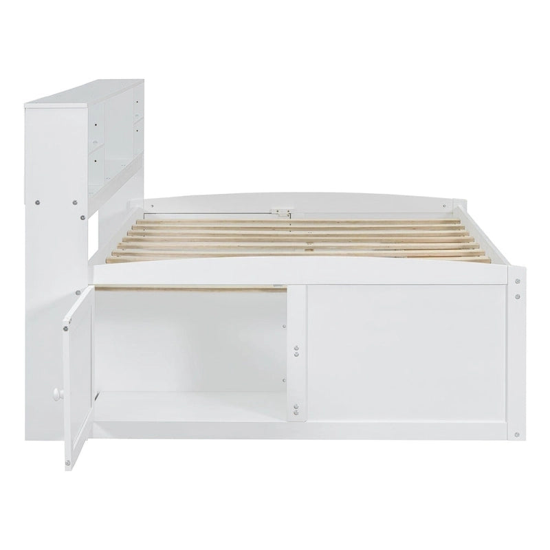 Merax Full Size Wood Daybed with Cabinets, Shelves and 4 Drawers