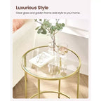 VASAGLE Round Side Tables, Set of 2, Glass End Tables with Metal Frame, Black Coffee Tables with Modern Style