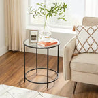 VASAGLE Round Side Tables, Set of 2, Glass End Tables with Metal Frame, Black Coffee Tables with Modern Style